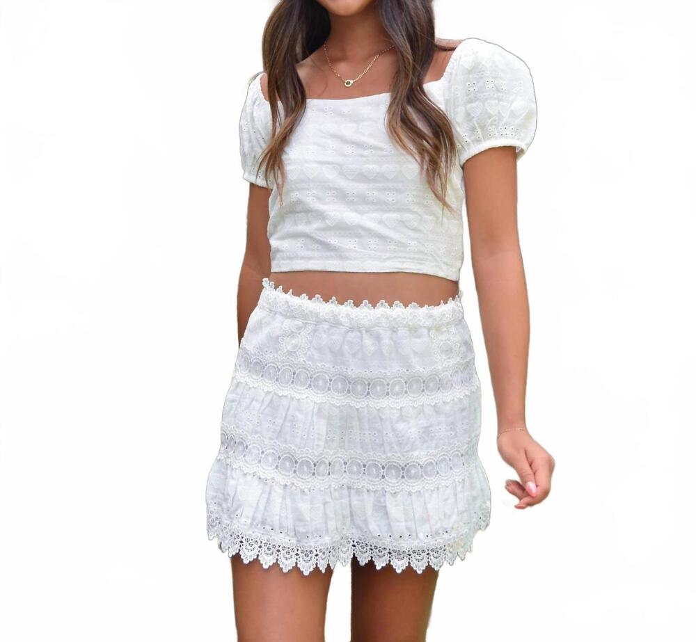 NEW THEME girls noa heart flower eyelet tie back top in white